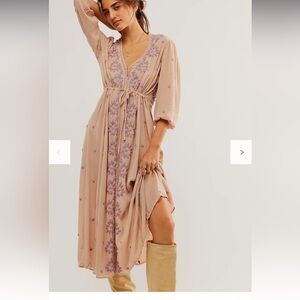 Embroidered Floral Beige Dress